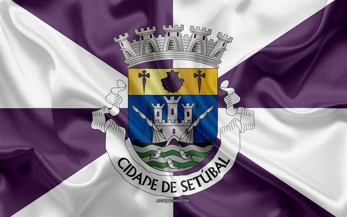 Bandiera del Distretto di Setubal, 4k, bandiera di seta, di seta, texture, Distretto di Setubal, Portogallo, Setubal bandiera, regione del Portogallo