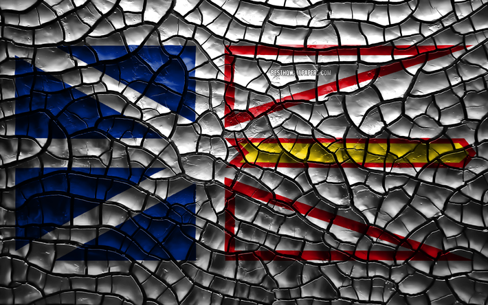 Flag of Newfoundland and Labrador, 4k, canadian provinces, cracked soil, Canada, Newfoundland and Labrador flag, 3D art, Newfoundland and Labrador, Provinces of Canada, administrative districts, Newfoundland and Labrador 3D flag, North America