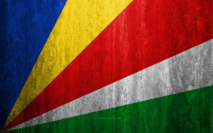 Seyşel Adaları bayrağı, 4k, taş, arka plan, grunge bayrak, Afrika, bayrak, grunge sanat, ulusal semboller, Seychelles, doku Seychelles