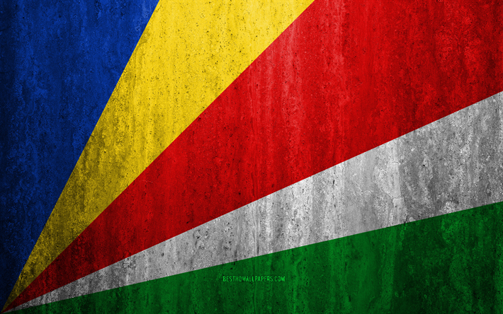 flag of seychelles, 4k, stone background, grunge flag, africa, seychelles flag, grunge art, national symbols, seychelles, stone texture