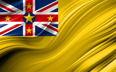 4k, Niue flag, Oceanian countries, 3D waves, Flag of Niue, national symbols, Niue 3D flag, art, Oceania, Niue