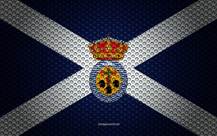 Drapeau de Santa Cruz de Tenerife, 4k, art cr&#233;atif, de maille en m&#233;tal de la texture, Santa Cruz de Tenerife drapeau, symbole national, les provinces de l&#39;Espagne, Santa Cruz de Tenerife, Espagne, Europe