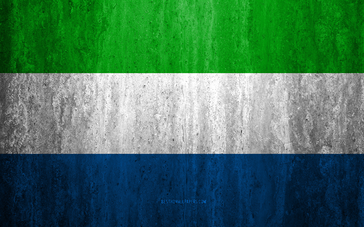 Bandera de Sierra Leona, 4k, stone, antecedentes, grunge flag, Africa, Sierra Leona indicador, grunge, estilo, s&#237;mbolo nacional, Sierra Leona, stone texture