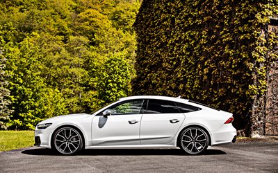 Audi S7 Sportback, 2020, side view, exterior, new white S7 Sportback, german cars, white A7 2019, Audi