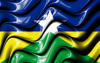 Rondonia flag, 4k, States of Brazil, administrative districts, Flag of Rondonia, 3D art, Rondonia, brazilian states, Rondonia 3D flag, Brazil, South America