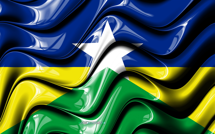 En el estado de Rondonia bandera, 4k, los Estados de Brasil, distritos administrativos, Indicador de estado de Rondonia, arte 3D, en el estado de Rondonia, estados de brasil, en el estado de Rondonia en 3D de la bandera, Brasil, Am&#233;rica del Sur