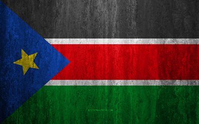 Flag of South Sudan, 4k, stone background, grunge flag, Africa, South Sudan flag, grunge art, national symbols, South Sudan, stone texture