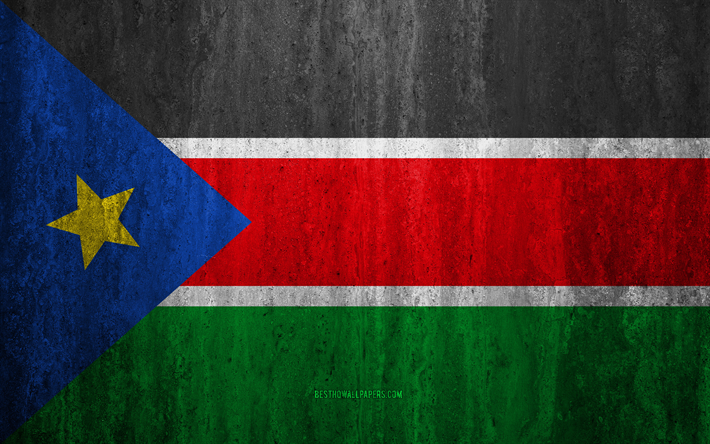 Drapeau du Soudan du Sud, 4k, pierre fond, grunge drapeau, l&#39;Afrique, le Soudan du Sud drapeau grunge art, symboles nationaux, le Soudan du Sud, texture de pierre