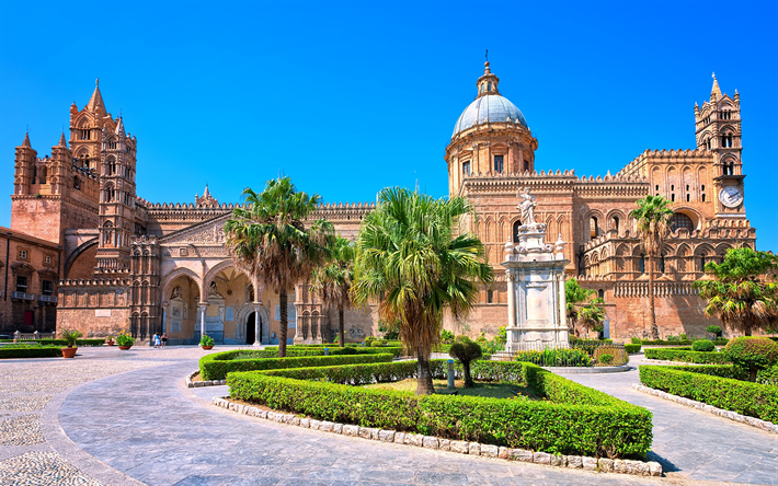 Palermo, Palermon katedraali, kes&#228;ll&#228;, matka, maamerkki, Sisilia, Italia