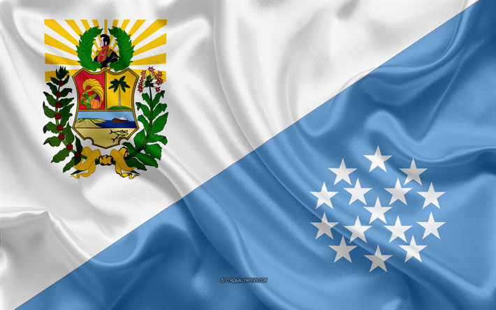 旗のSucre状態, 4k, 絹の旗を, ベネズエラ国, Sucre状態, シルクの質感, ベネズエラ, Sucre状態フラグ, 国のベネズエラ