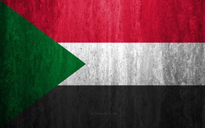 Flag of Sudan, 4k, stone background, grunge flag, Africa, Sudan flag, grunge art, national symbols, Sudan, stone texture