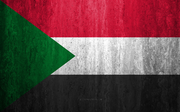 Flag of Sudan, 4k, stone background, grunge flag, Africa, Sudan flag, grunge art, national symbols, Sudan, stone texture