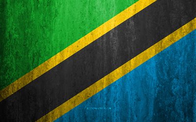 Tanzanya bayrağı, 4k, taş arka plan, grunge bayrak, Afrika, Tanzanya bayrak, grunge sanat, ulusal sembol, Tanzanya, taş doku