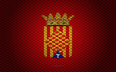 flagge von tarragona, 4k -, kunst -, metall textur, tarragona, fahne, national, symbol, provinzen von spanien, spanien, europa