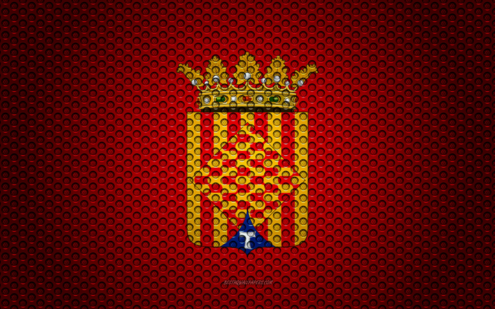 İspanya, Tarragona, Avrupa&#39;nın Yakındaki bayrak, 4k, yaratıcı sanat, metal mesh dokusu, Yakındaki bayrak, ulusal sembol, il