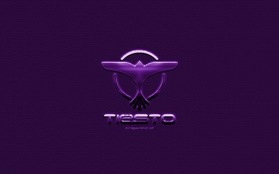 Tiesto-logo, violetti metalli-logo, violetti metalli mesh, Hollantilainen DJ, creative art, Ti&#235;sto, tunnus, merkkej&#228;