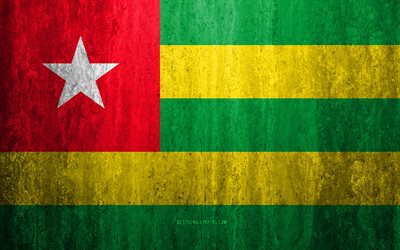 Flag of Togo, 4k, stone background, grunge flag, Africa, Togo flag, grunge art, national symbols, Togo, stone texture