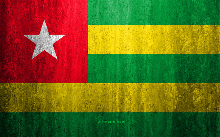 Togos flagga, 4k, sten bakgrund, grunge flagga, Afrika, Togo flagga, grunge konst, nationella symboler, Togo, sten struktur