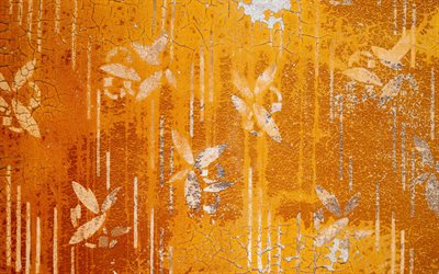 orange grunge texture, arri&#232;re-plan grunge avec des fleurs, orange r&#233;tro, texture, grunge milieux