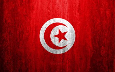 Drapeau de la Tunisie, 4k, pierre fond, grunge drapeau, l'Afrique, la Tunisie drapeau grunge art, symboles nationaux, la Tunisie, la texture de pierre
