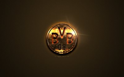 Borussia Dortmund BVB, altın logo, Alman Futbol Kul&#252;b&#252;, altın amblem, Dortmund, Almanya, Bundesliga, altın karbon fiber doku, futbol, BVB logosu