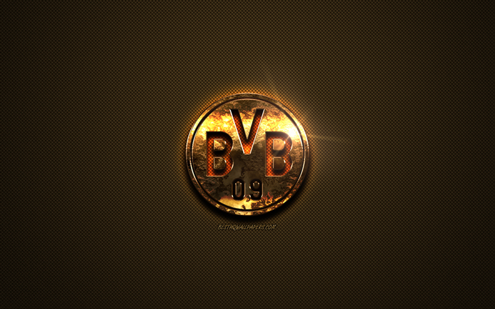 Borussia Dortmund, BVB, kultainen logo, Saksalainen jalkapalloseura, kultainen tunnus, Dortmund, Saksa, Bundesliiga, golden hiilikuitu rakenne, jalkapallo, BVB logon