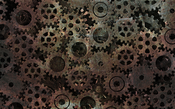metal gears texturas, 4k, rusty mecanismo de, Arte 3D, metal gears, m&#225;quinas, rusty mudan&#231;as, mecanismo de, metal oxidado de fundo