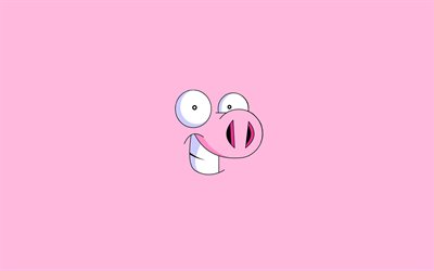 ピギーの笑顔, 最小限の, ピンクの背景, ピンク色のつぼ, 漫画豚, ピンクのコブタ, 豚