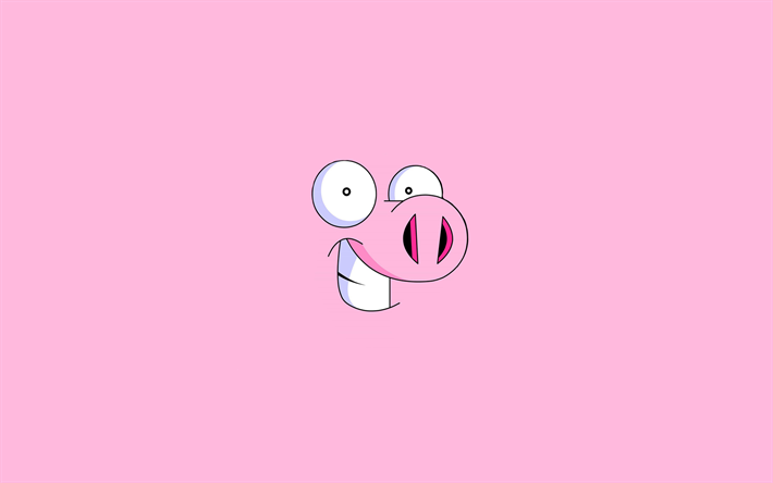 piggy sonrisa, m&#237;nimo, fondo rosa, rosa cerdito, de dibujos animados de cerdo, rosa de los lechones, cerdos