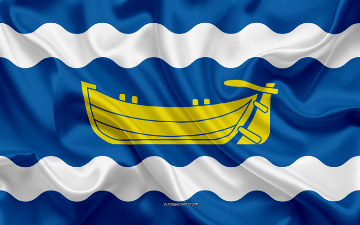 Flaggan i Nyland, 4k, silk flag, siden konsistens, regioner i Finland, Nyland, Finland, Europa, Nyland flagga
