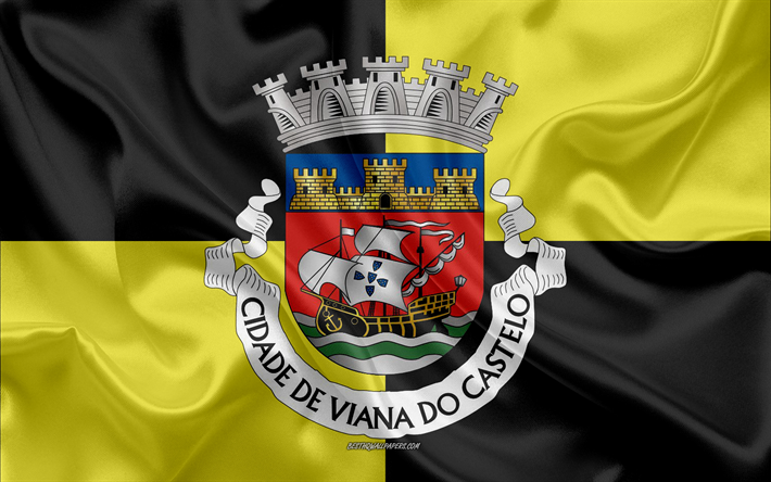 flagge von viana do castelo bezirk, 4k, seide flagge, seide textur, viana do castelo distrikt portugal, viana do castelo flagge, die region portugal