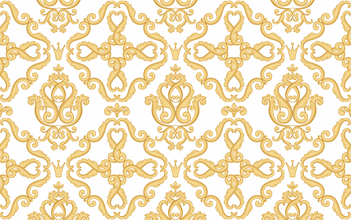 golden retr&#242; sfondo ornamentale, texture in bianco con ornamenti d&#39;oro, oro vintage sfondi, texture retr&#242;