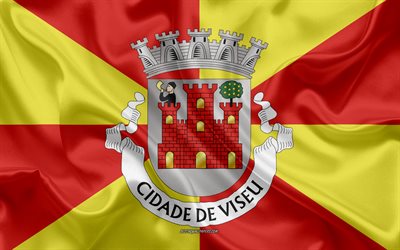 Flag of Viseu District, 4k, silk flag, silk texture, Viseu District, Portugal, Viseu flag, region of Portugal