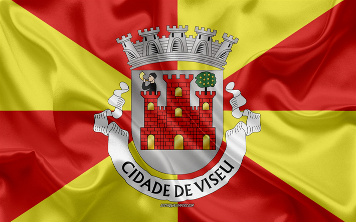 フラグのヴィゼウ地区, 4k, 絹の旗を, シルクの質感, ヴィゼウ地区, ポルトガル, ヴィゼウのフラグ, 地域のポルトガル