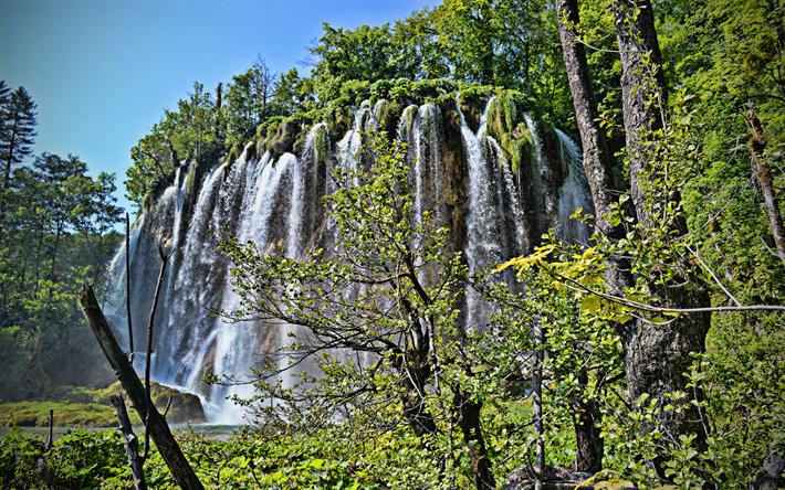 Plitvice G&#246;lleri Milli Parkı, 4k, yaz, g&#252;zel bir doğa, HDR, Hırvat yerler, şelaleler, Avrupa, Hırvatistan