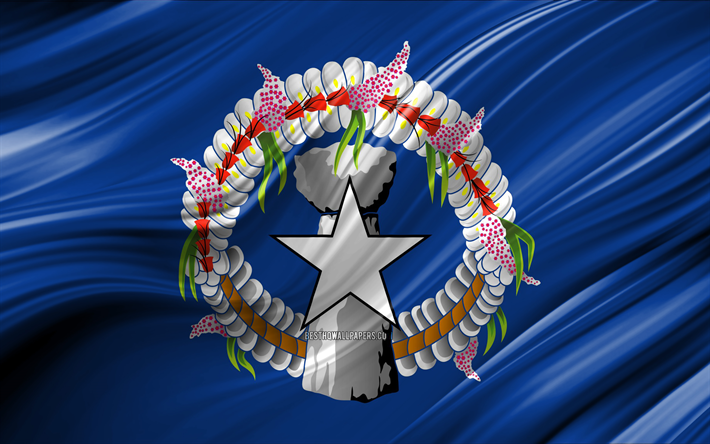 4k, Northern Mariana Islands flagga, Oceanian l&#228;nder, 3D-v&#229;gor, Flaggan i Norra mariana&#246;arna, nationella symboler, Milj&#246;partiet och 3D-flagga, konst, Oceanien, Norra Mariana&#246;arna