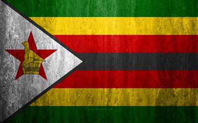 Lippu Zimbabwe, 4k, kivi tausta, grunge lippu, Afrikka, Zimbabwen lippu, grunge art, kansalliset symbolit, Zimbabwe, kivi rakenne