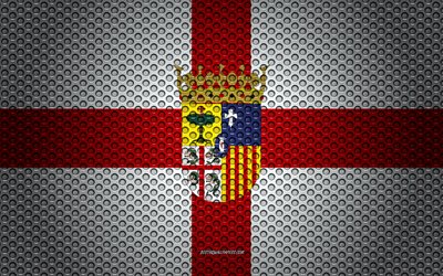 Flag of Zaragoza, 4k, creative art, metal mesh texture, Zaragoza flag, national symbol, provinces of Spain, Zaragoza, Spain, Europe