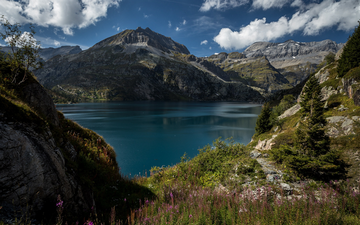 mountain lake, Alperna, bergslandskapet, glacier lake, Schweiz, sj&#246;ar