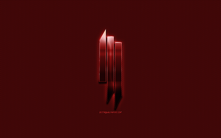 Skrillex logotipo, rojo logo de metal, de metal rojo de malla, american dj, arte creativo, Skrillex, emblema, marcas