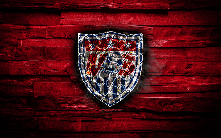 USA national football team, burning logo, CONCACAF, red wooden background, grunge, North America National Teams, football, USA soccer team, soccer, American soccer team