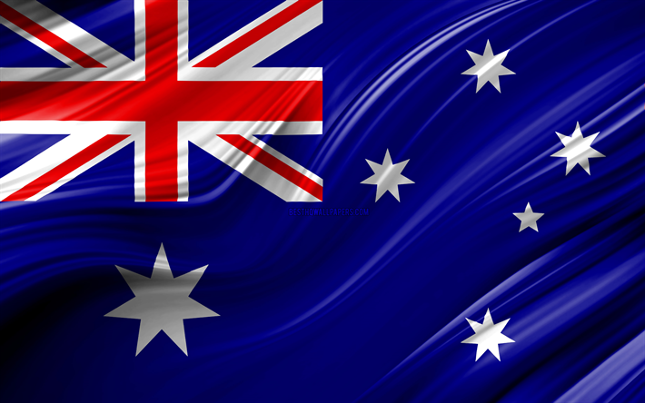 4k, Australianフラグ, 大洋州の国々, 3D波, 旗オーストラリア, 国立記号, リ3Dフラグ, 美術, オセアニア, 豪州