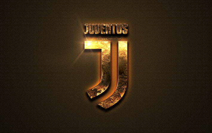 Altın karbon fiber doku, Juventus, altın logo, İtalyan Futbol Kul&#252;b&#252;, altın amblem, Torino, İtalya, Serie A futbol, Juventus logosu