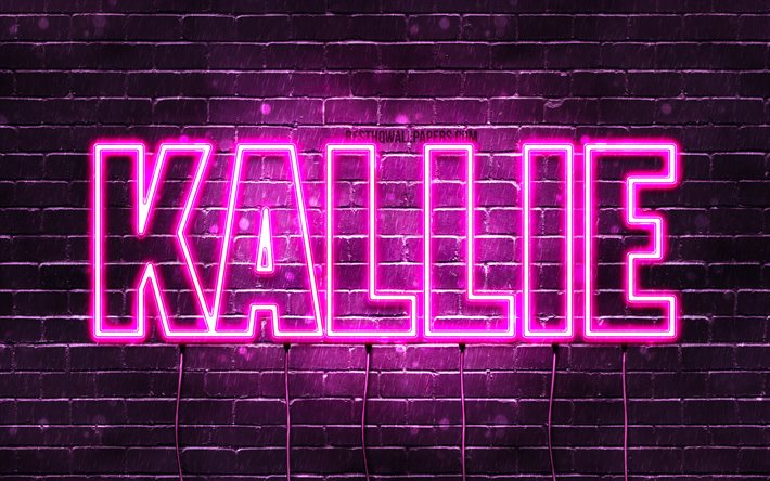 Kallie, 4k, tapeter med namn, kvinnliga namn, Kallie namn, lila neon lights, Grattis P&#229; F&#246;delsedagen Kallie, bilden med namn Kallie