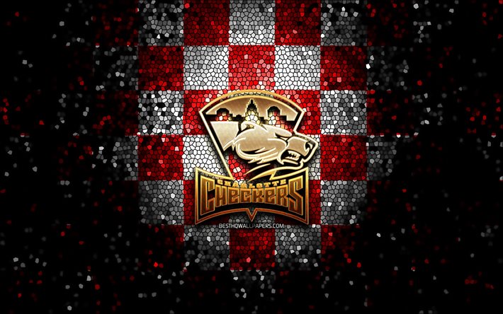 Charlotte Checkers, glitter logo, AHL, red white checkered background, USA, american hockey team, Charlotte Checkers logo, mosaic art, hockey, America