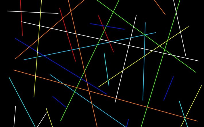 Download wallpapers multicolored lines on a black background, neon lines,  black lines background, abstract lines background for desktop free.  Pictures for desktop free