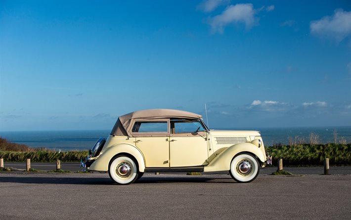 ford v8 deluxe phaeton rhd, 4k, seitenansicht, 1936 autos, retro-autos, 1936 ford v8 deluxe phaeton rhd, amerikanische autos, ford