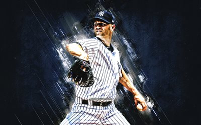 JA Happ, MLB, New York Yankees, blue stone background, baseball, portrait, USA, american baseball player, creative art, James Anthony Happ