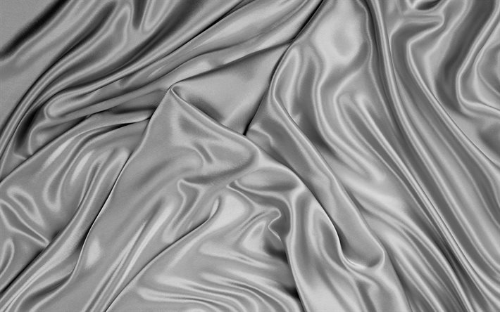 silver satin background, macro, silver silk texture, wavy fabric texture, silk, silver satin, fabric textures, satin, silk textures, turquoise fabric texture, silver satin texture