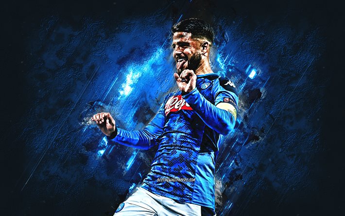 Lorenzo Insigne, Napoli, Italian jalkapalloilija, muotokuva, sininen kivi tausta, Sarja, Italia, jalkapallo, SSC Napoli